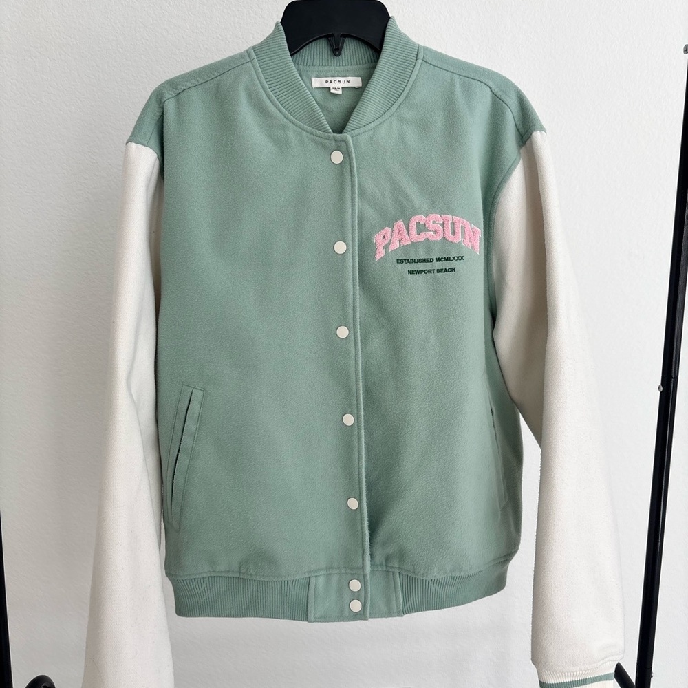 PacSun Mint and Cream Women's Varsity Jacket